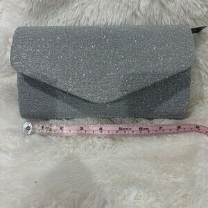 Kendall & James Clutch Womens Small Silver Glitter Envelope Evening Bag